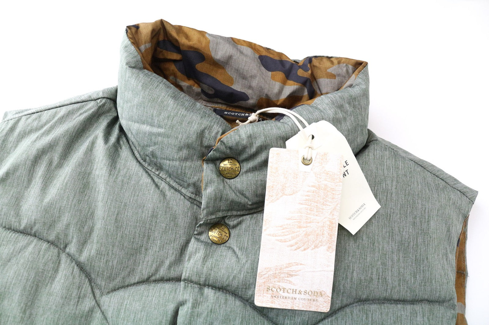 SCOTCH &amp; SODA Ams Couture vyriška liemenė S, žalia, paminkštinta, dvipusė, raštuota 