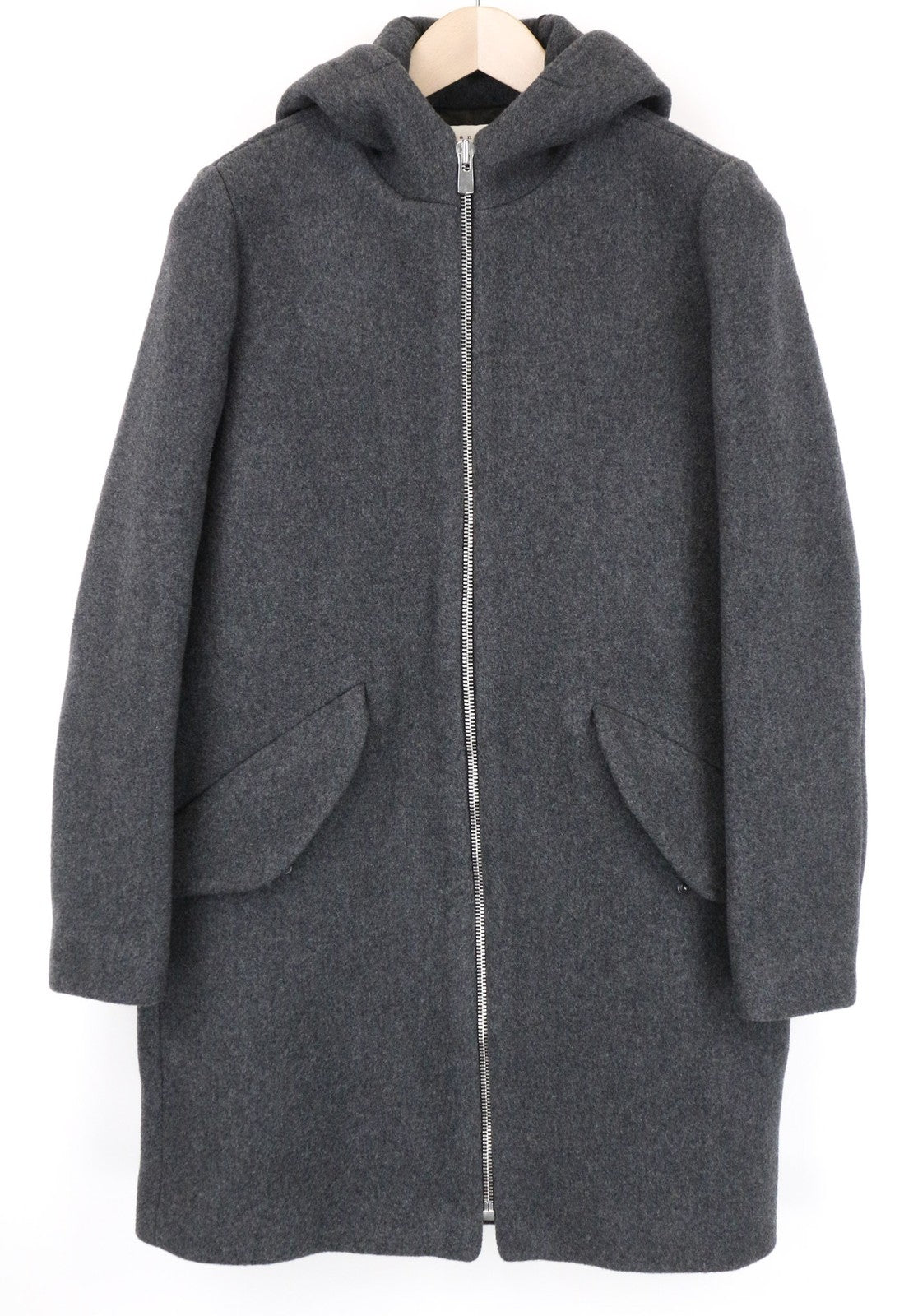 SANDRO vyriškas paltas, 36 cm, pilkas, vilnos mišinio, vienrankovis, ilgomis rankovėmis, su užtrauktuku, gobtuvu 