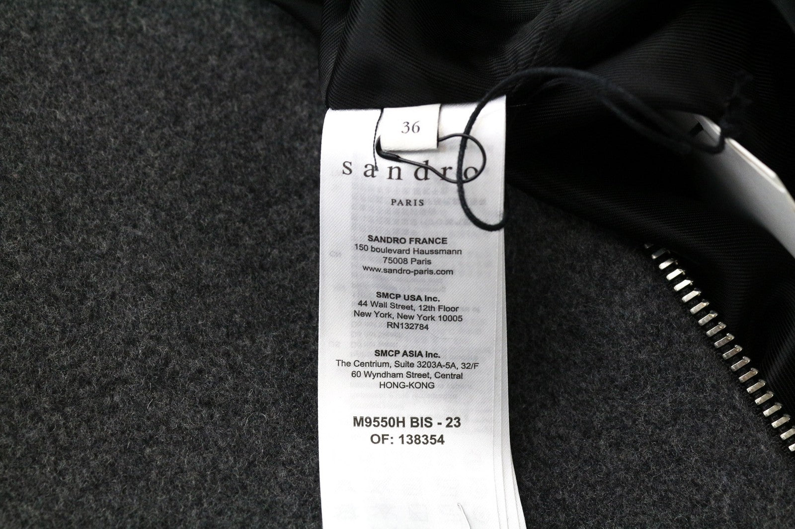 SANDRO vyriškas paltas, 36 cm, pilkas, vilnos mišinio, vienrankovis, ilgomis rankovėmis, su užtrauktuku, gobtuvu 