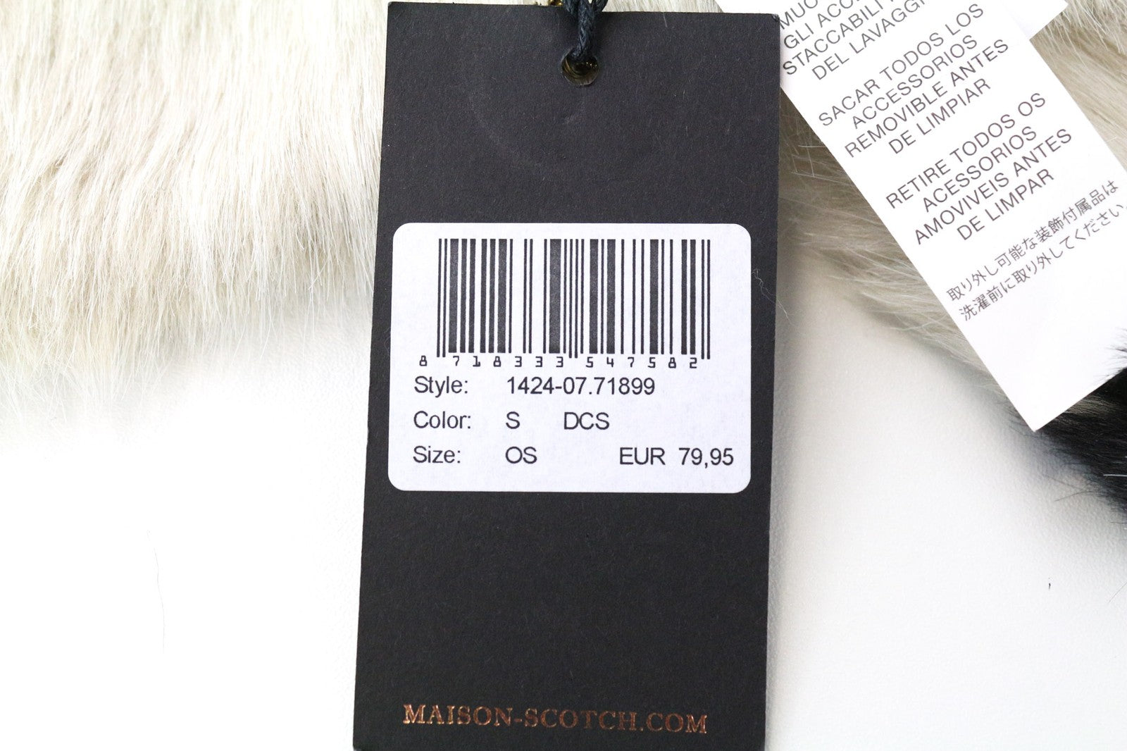 MAISON SCOTCH moteriškas šalikas OS smėlio spalvos rudas dirbtinio kailio dryžuotas raštas rudeninis 