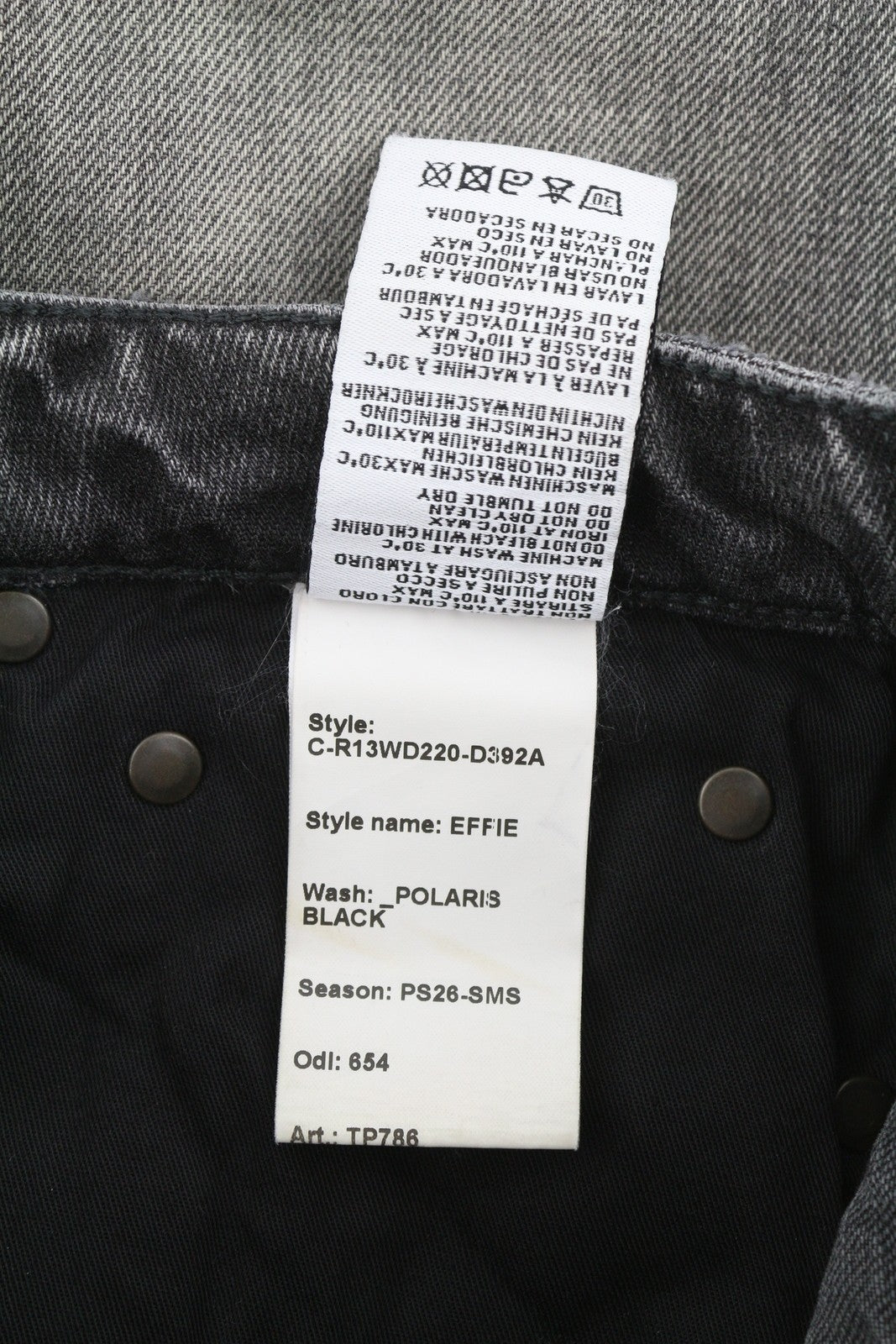 R13 Effie moteriški džinsai 25 Polaris juodi išblukinti skalbti tiesaus kirpimo su užtrauktuku 