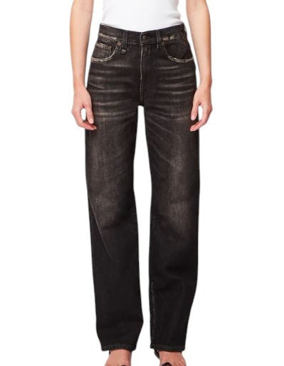 R13 Alice Straight Leg Women Jeans 27 Abbey Black Faded Washed Denim RRP€799
