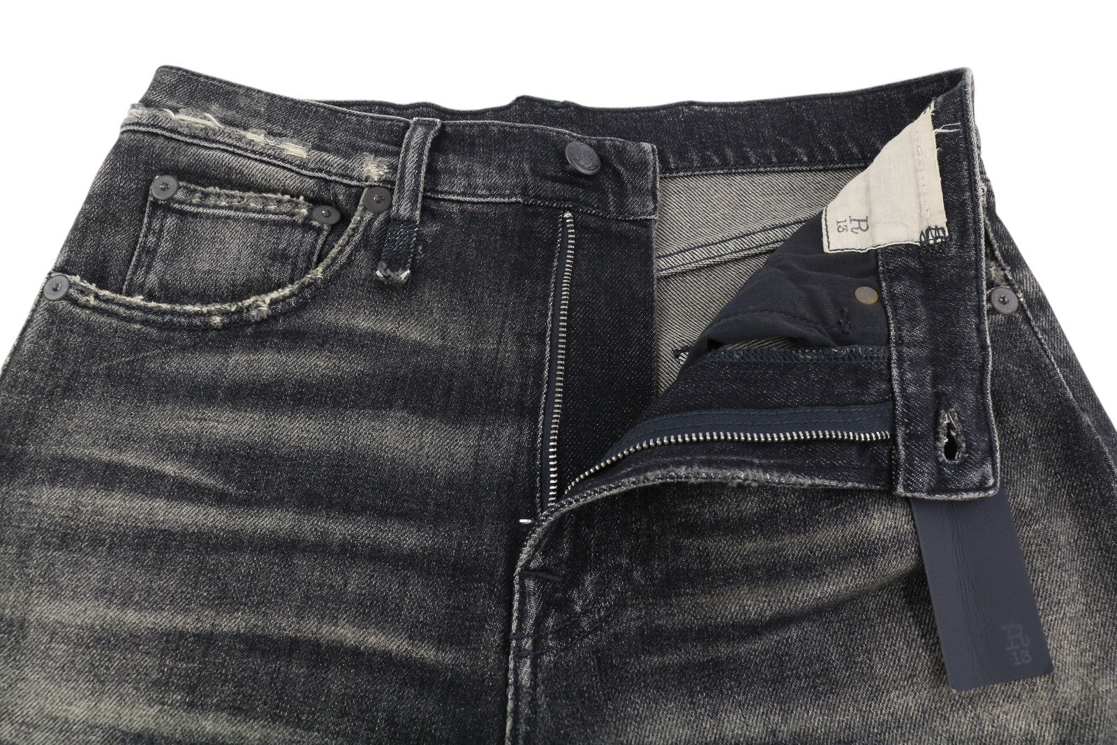 R13 Alice Straight Leg Women Jeans 27 Abbey Black Faded Washed Denim RRP€799