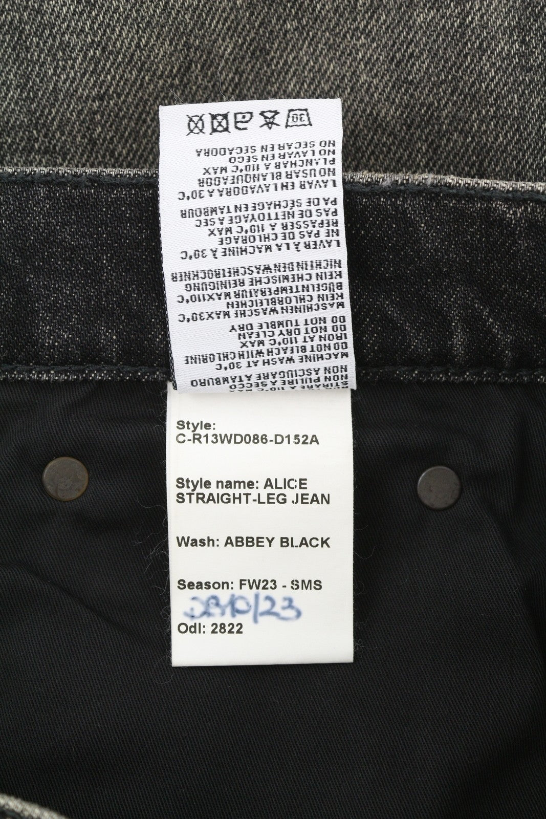 R13 Alice Straight Leg Women Jeans 27 Abbey Black Faded Washed Denim RRP€799