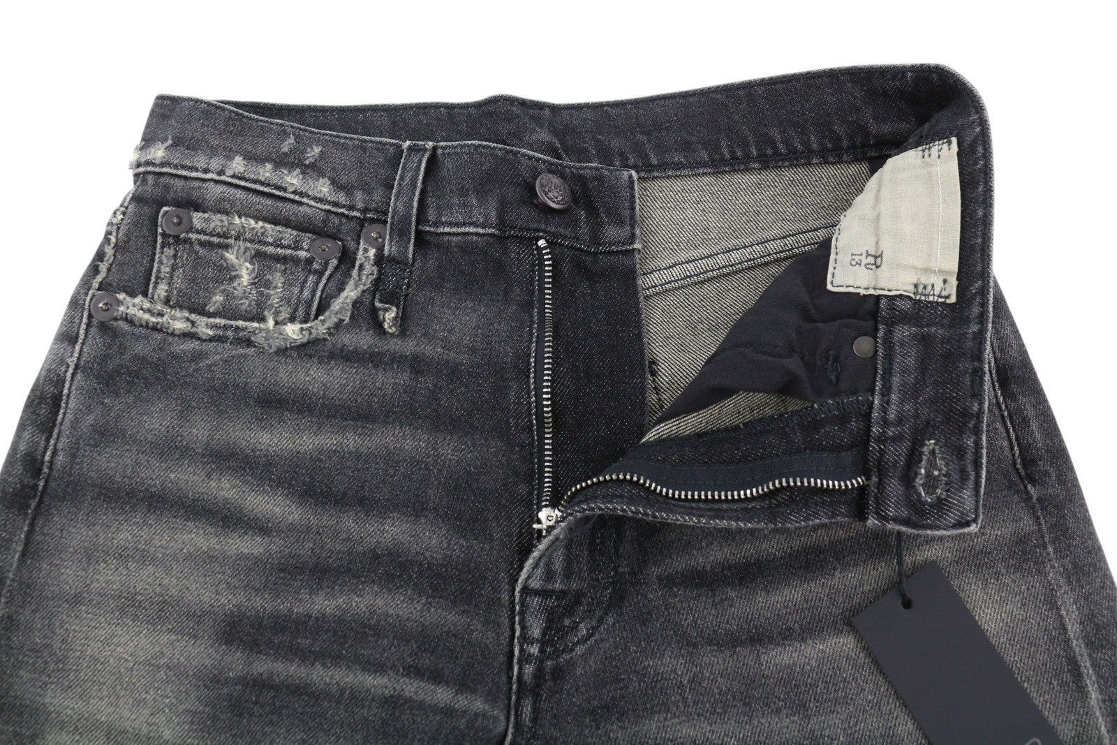 R13 Boyfriend Women Jeans 24 Abbey Black Washed Faded Distress Ankle RRP€699