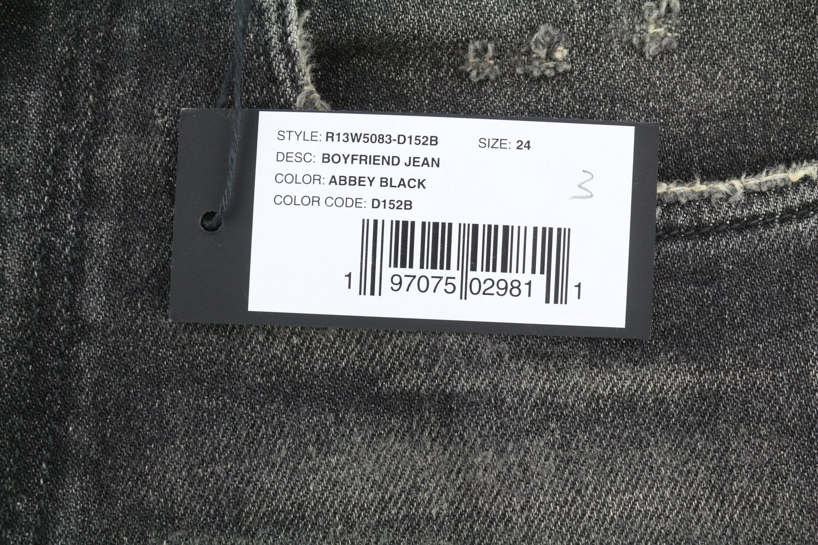 R13 Boyfriend Women Jeans 24 Abbey Black Washed Faded Distress Ankle RRP€699