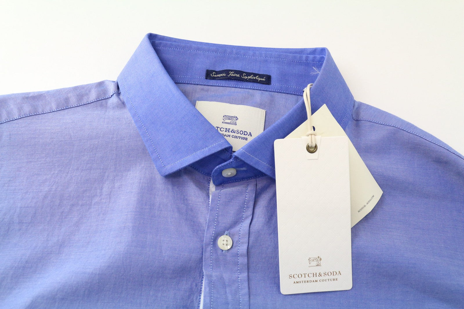 SCOTCH &amp; SODA Ams Couture vyriški XL dydžio mėlyni medvilniniai ploni marškinėliai su sagomis, elegantiškas laisvalaikio kirpimas 