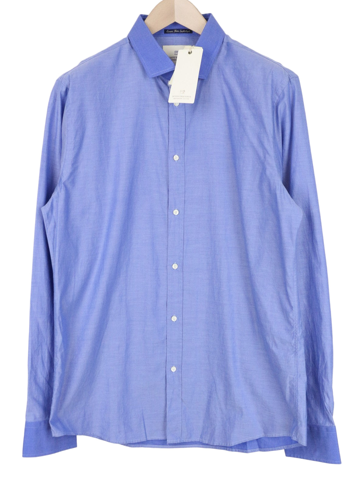 SCOTCH &amp; SODA Ams Couture vyriški XL dydžio mėlyni medvilniniai ploni marškinėliai su sagomis, elegantiškas laisvalaikio kirpimas 