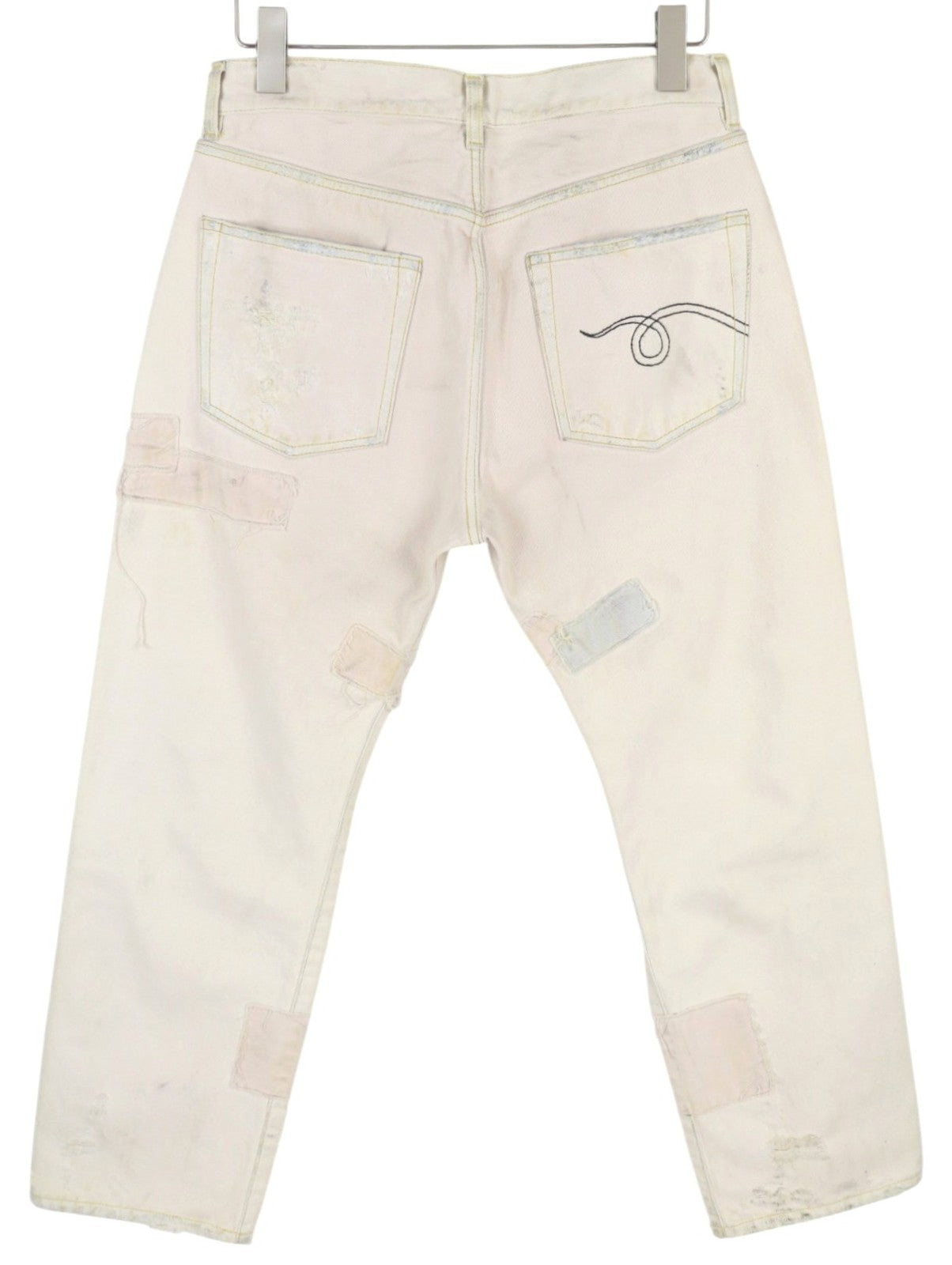 R13 Boyfriend moteriški džinsai, 27 dydis, šviesiai rožinės spalvos, su įplyšusiais lopais, su nešvariu įvaizdžiu ant kulkšnies. 