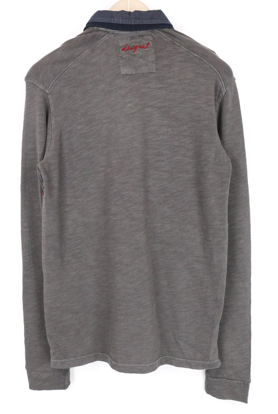 DESIGUAL Javi vyriški polo marškinėliai pilki ilgomis rankovėmis raštuoti laisvalaikio marškiniai S 