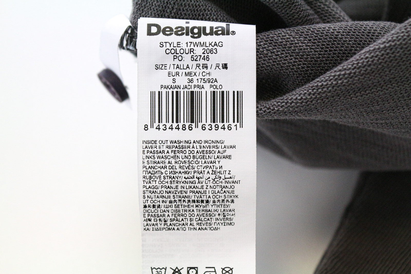 DESIGUAL Javi vyriški polo marškinėliai pilki ilgomis rankovėmis raštuoti laisvalaikio marškiniai S 