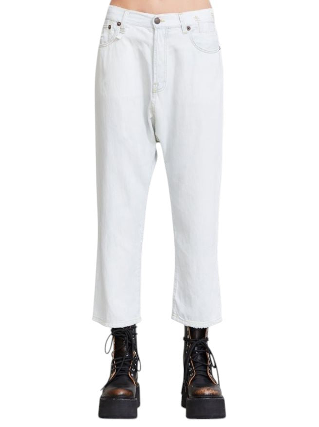 R13 Tailored Drop Women Jeans 27 Kinney Linen Indigo Relaxed Cropped RRP€599