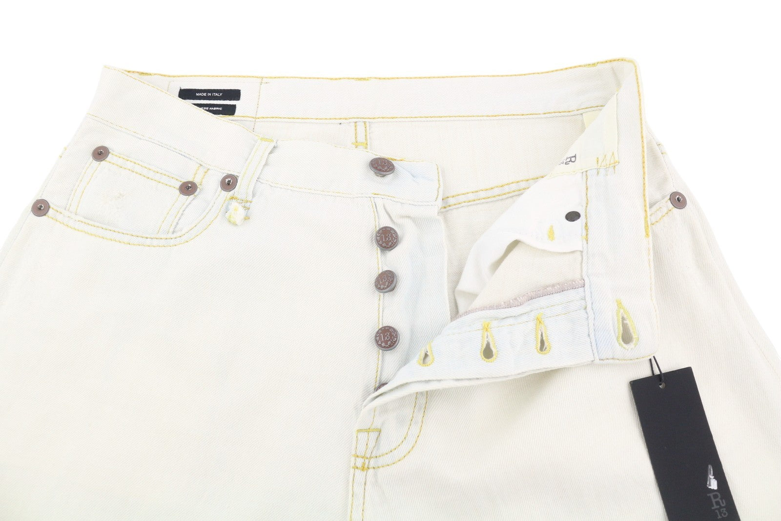 R13 Tailored Drop Women Jeans 27 Kinney Linen Indigo Relaxed Cropped RRP€599