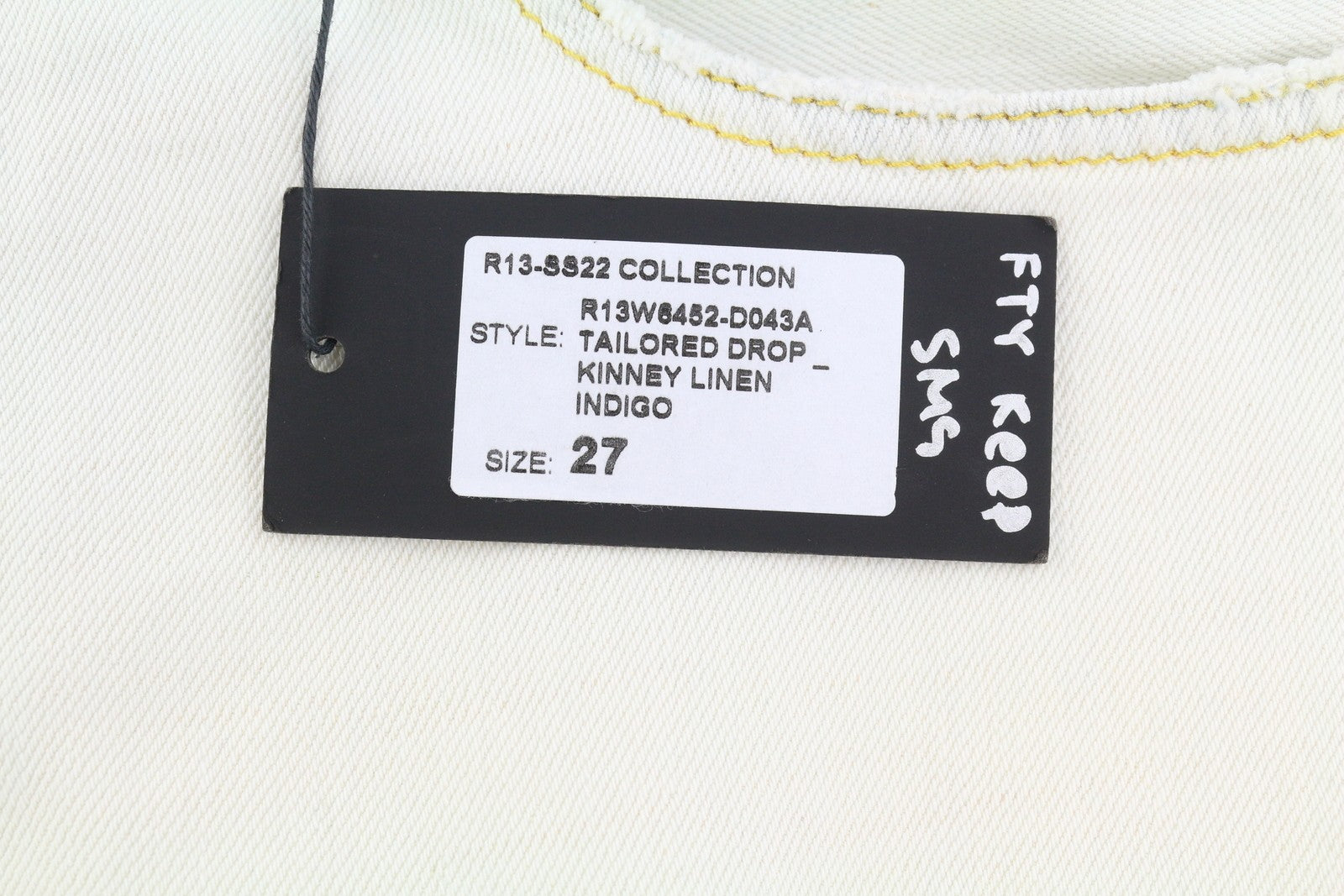 R13 Tailored Drop Women Jeans 27 Kinney Linen Indigo Relaxed Cropped RRP€599