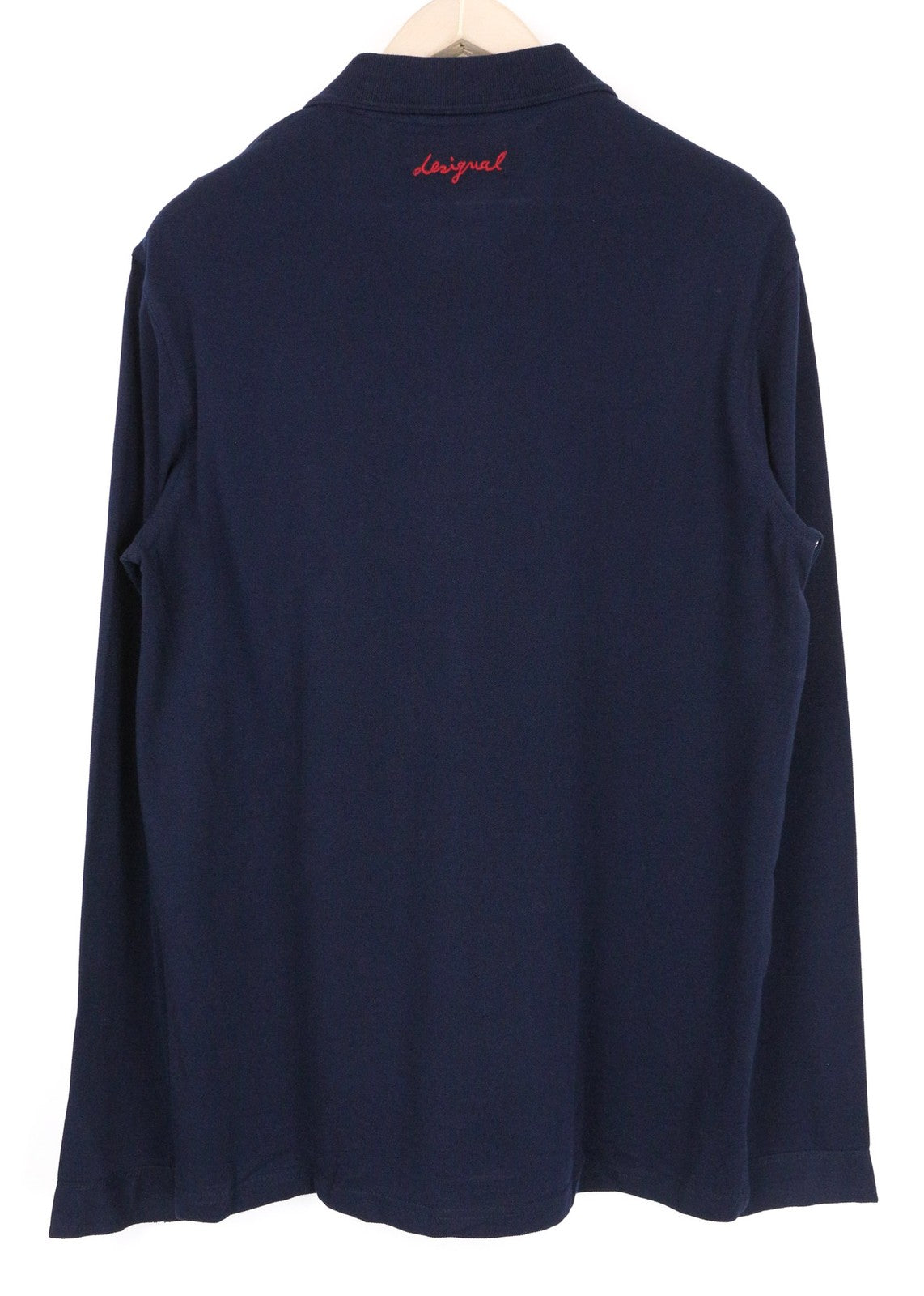 DESIGUAL Tepit vyriški polo marškinėliai L dydžio, tamsiai mėlyni, medvilniniai, ilgomis rankovėmis, raštuoti laisvalaikio drabužiai 