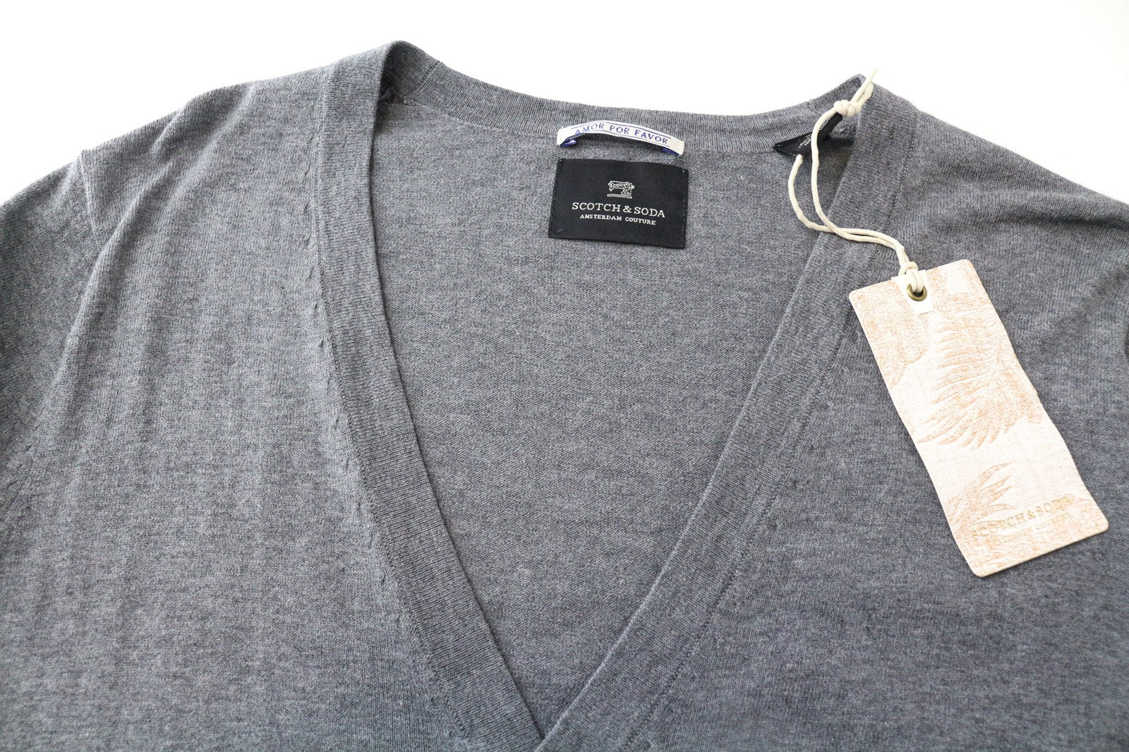 SCOTCH &amp; SODA Ams Couture vyriškas pilkas džemperis S dydžio medvilninis ilgomis rankovėmis kardiganas 