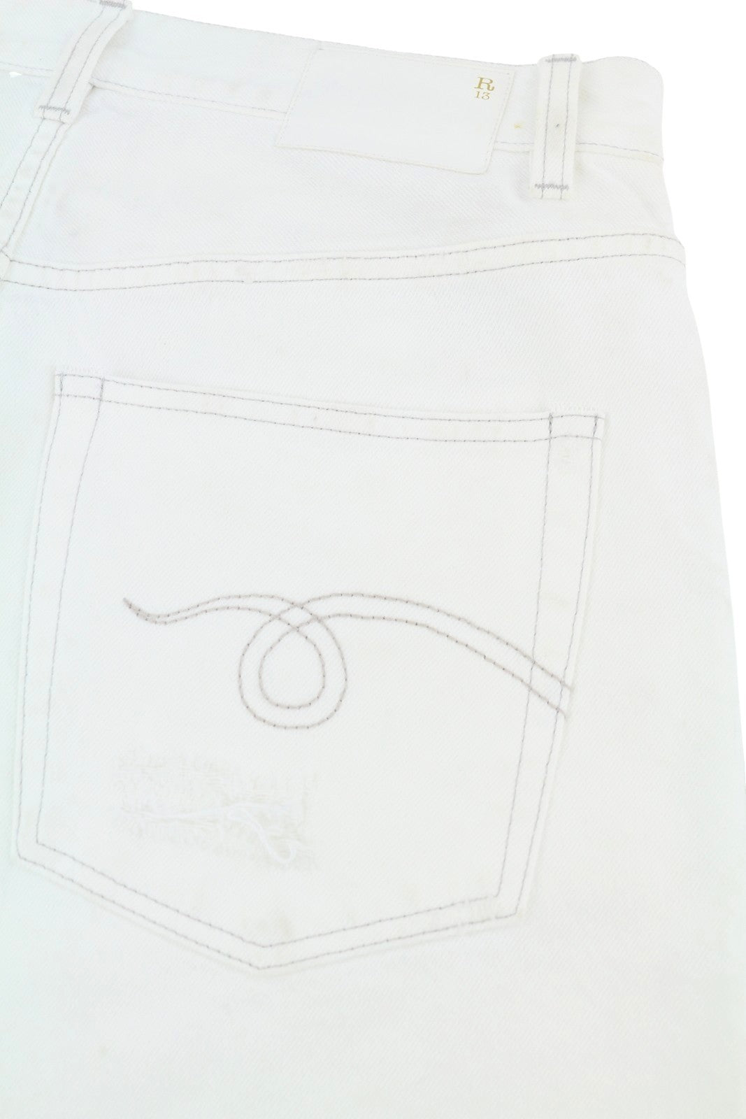 R13 Marky Drop moteriški šortai 27 Nico balti, plėšyti sagomis, šviesiai džinsiniai 