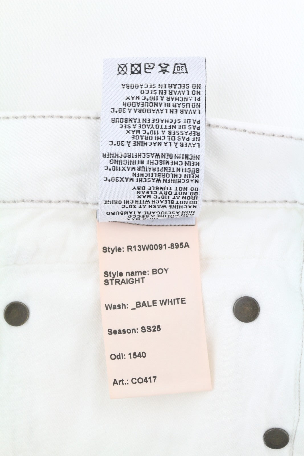 R13 Boy Straight Women Jeans 32 Bale White Cropped Ankle Length Denim RRP€499