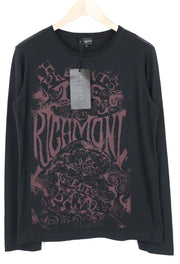 RICHMOND vyriški marškinėliai L dydžio juodi medvilniniai su logotipu ir ilgomis rankovėmis, laisvalaikio stiliaus 