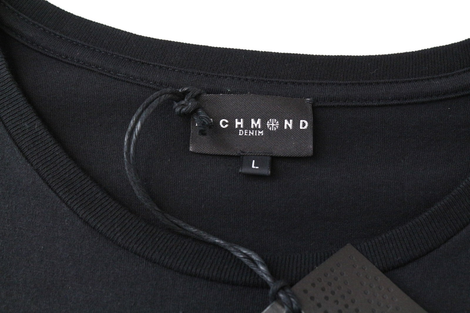 RICHMOND vyriški marškinėliai L dydžio juodi medvilniniai su logotipu ir ilgomis rankovėmis, laisvalaikio stiliaus 