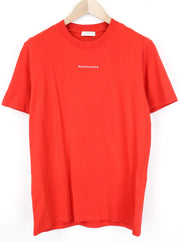 SANDRO vyriški marškinėliai M raudoni medvilniniai logotipo spaudiniai trumpomis rankovėmis megztinis laisvalaikio marškinėliai 