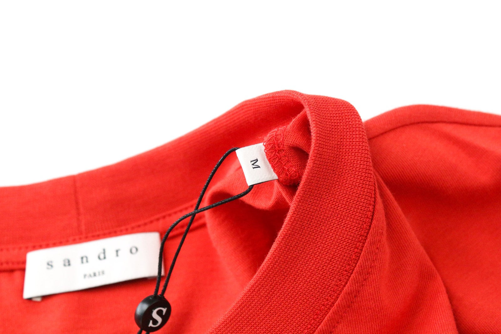 SANDRO vyriški marškinėliai M raudoni medvilniniai logotipo spaudiniai trumpomis rankovėmis megztinis laisvalaikio marškinėliai 