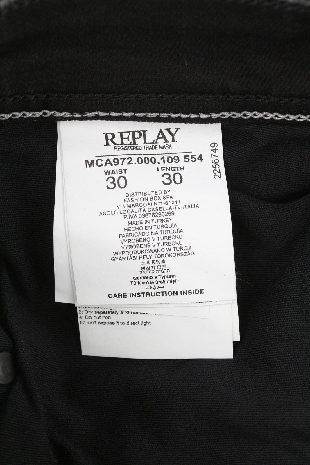 REPLAY Grover vyriški džinsai W30/L30 juodi su užsegimu, tiesūs, tamsūs 