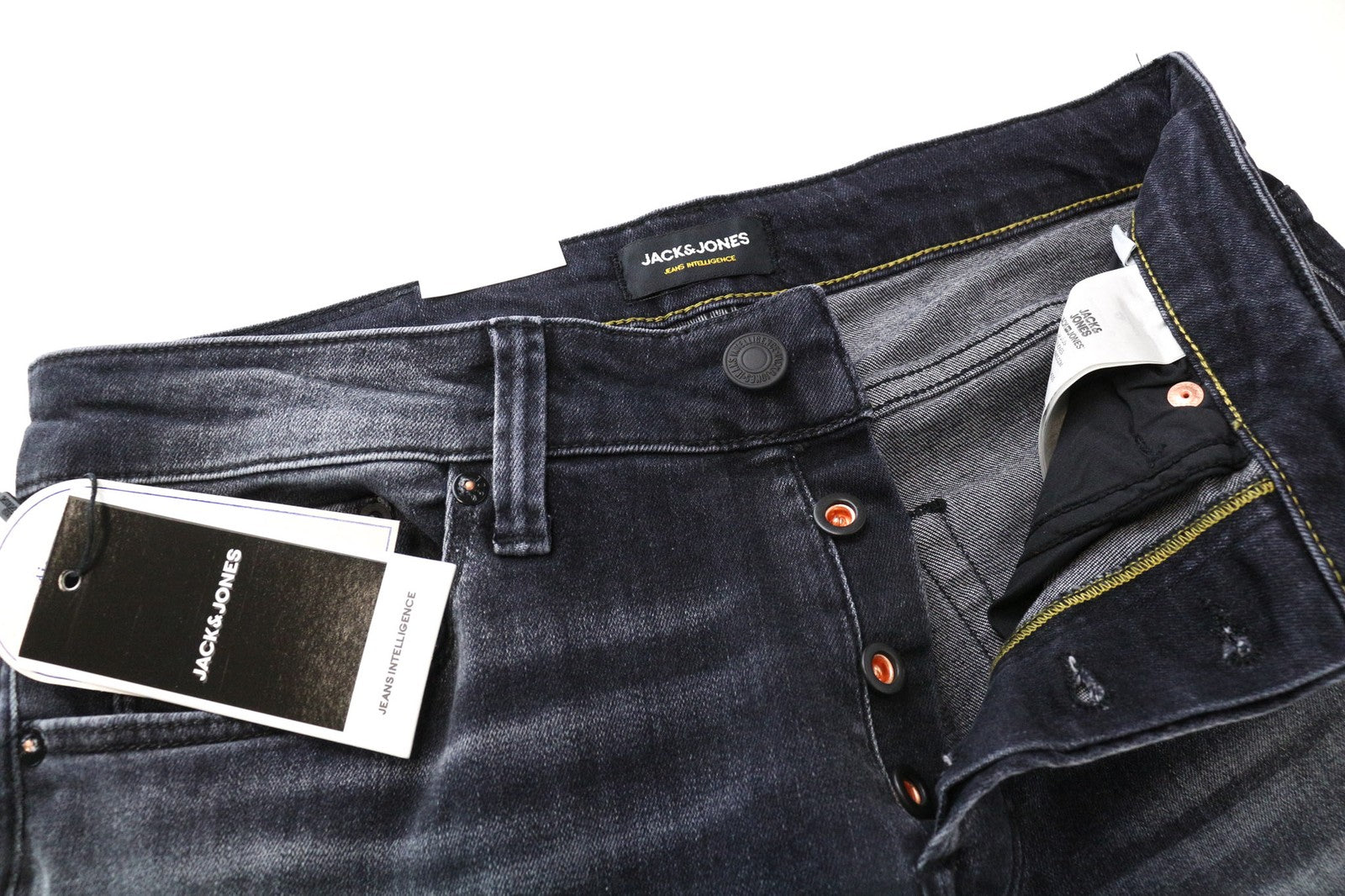 JACK & JONES Tim Men's Jeans W31/L30 Black Washed Slim Fit Cotton Stretch Denim