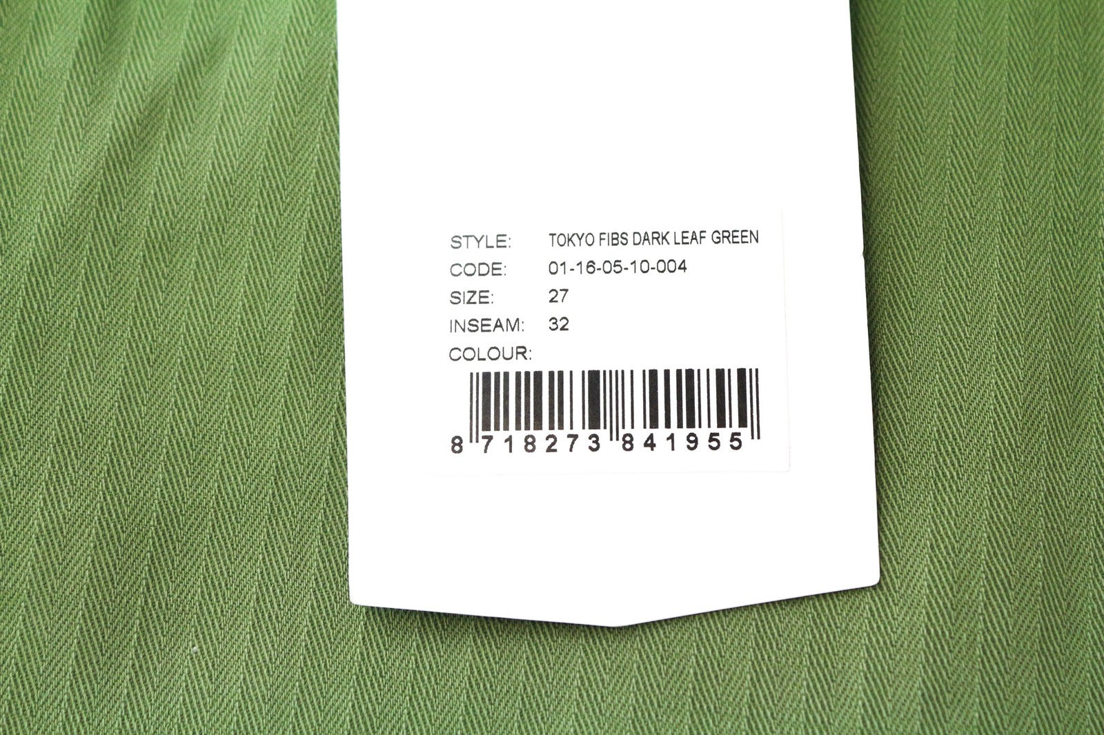 DENHAM Tokyo vyriškos kelnės W27/L32, karvės formos kirpimas, žalios, tamprios medvilnės laisvalaikio stiliaus kelnės 