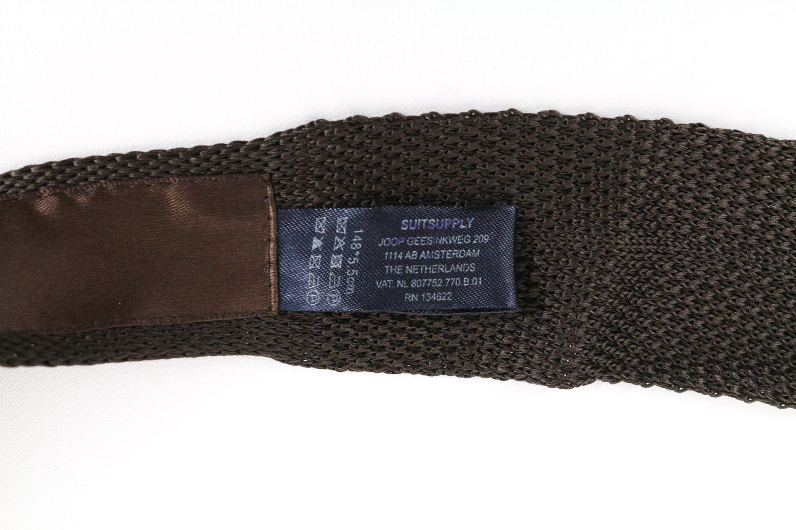 SUITSUPPLY vyriškas šilkinis kaklaraištis, 148 x 5,5 cm, tamsiai rudas, tekstūruotas, plonas kaklaraištis 