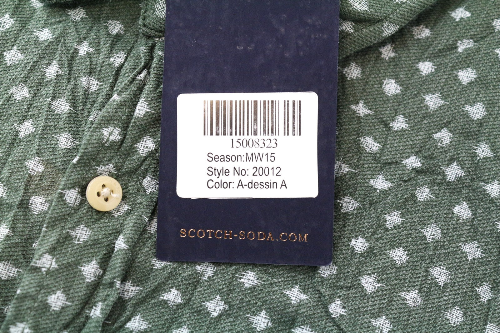 SCOTCH &amp; SODA vyriški ~S samanų žali raštuoti medvilniniai klasikiniai marškiniai su sagomis 