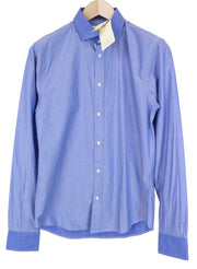 SCOTCH &amp; SODA vyriški mėlyni melanžo spalvos grynos medvilnės ploni, prigludę marškiniai su sagomis 