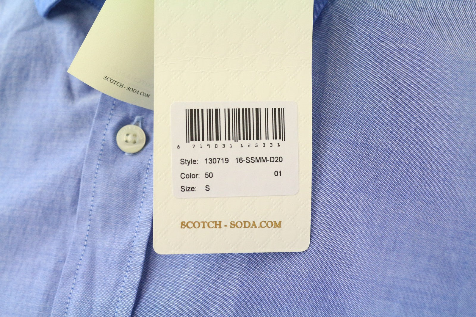 SCOTCH &amp; SODA vyriški mėlyni melanžo spalvos grynos medvilnės ploni, prigludę marškiniai su sagomis 