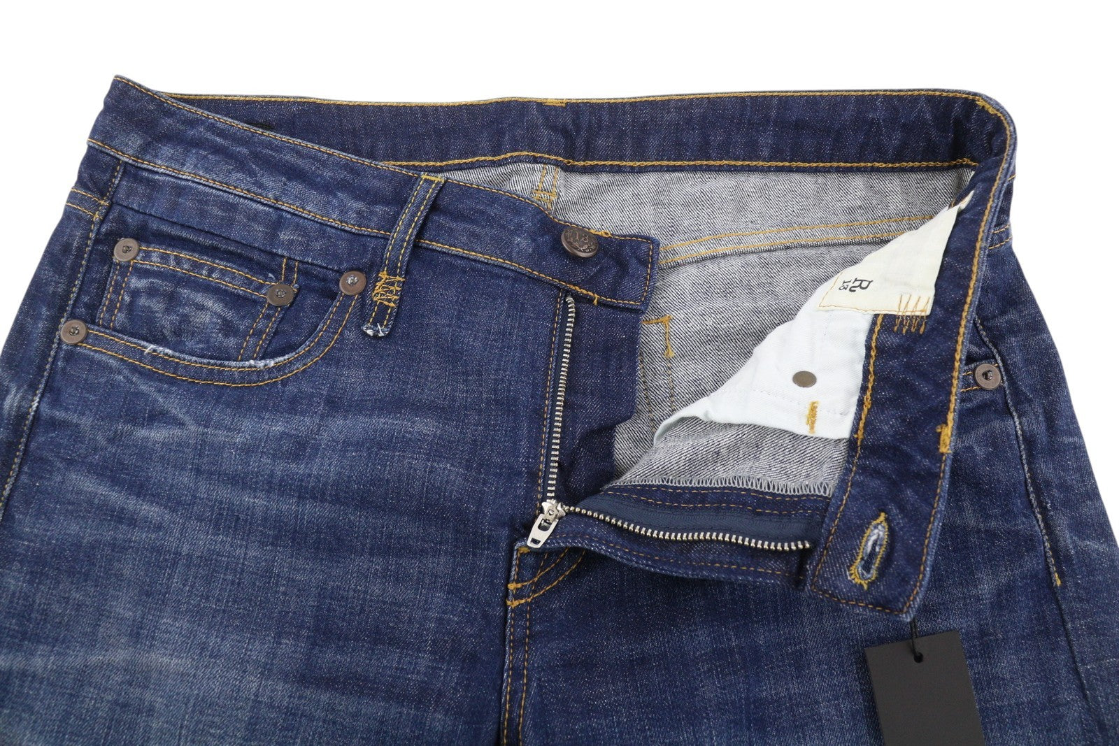 R13 Boy Straight Women Jeans 31 Howell Indigo W Uneven Hem Faded Whiskers Blue