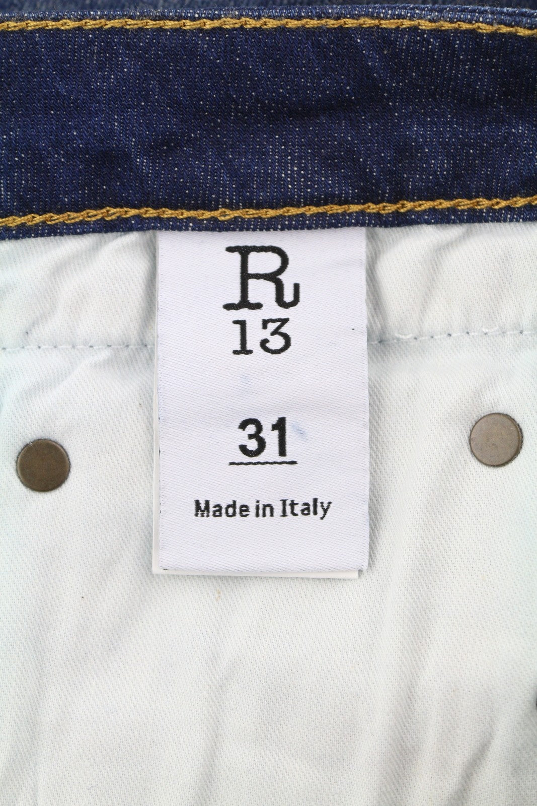 R13 Boy Straight Women Jeans 31 Howell Indigo W Uneven Hem Faded Whiskers Blue