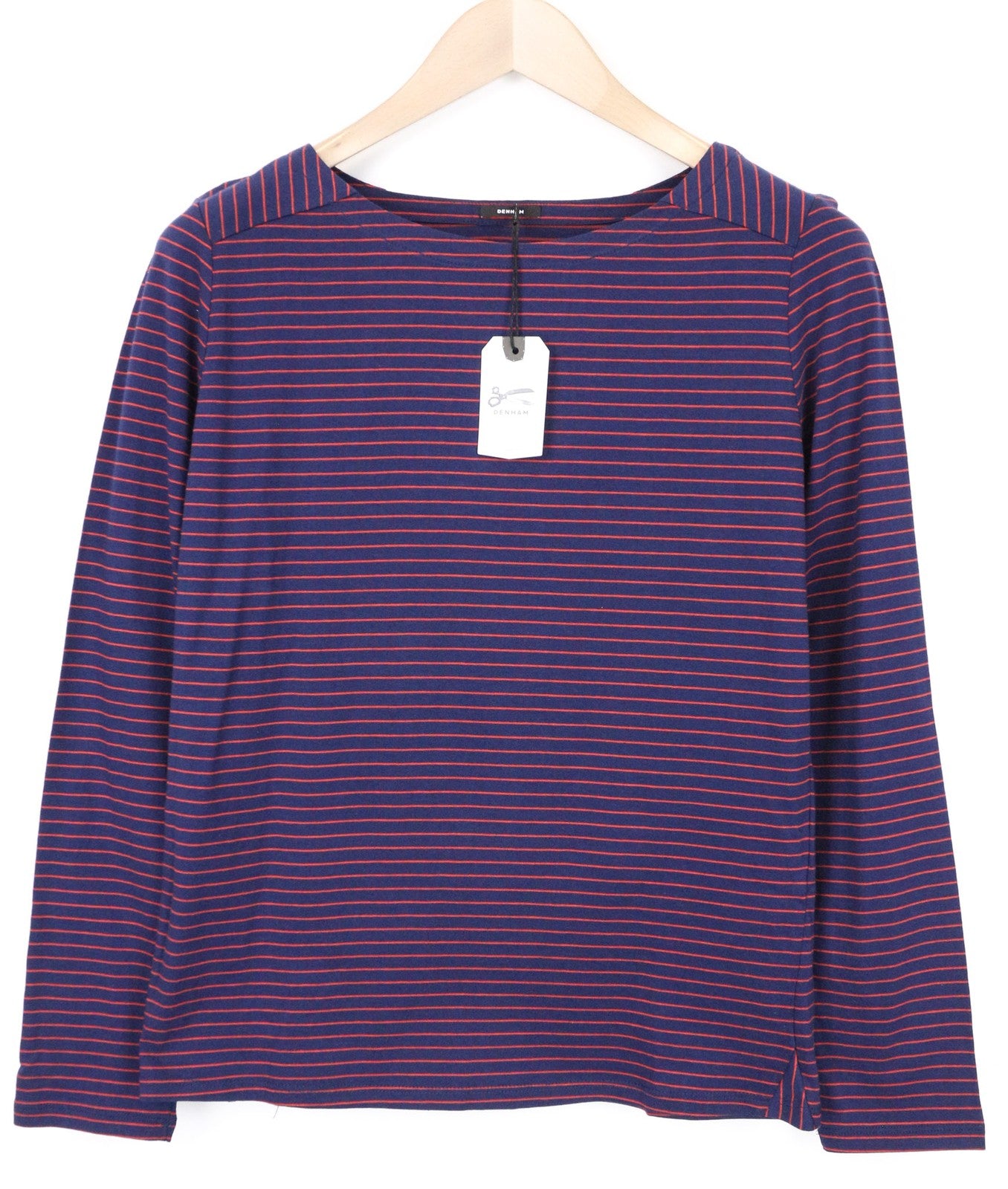 DENHAM Glide Men's XS Navy Striped Pure Cotton Crew Neck Pullover T-Shirt