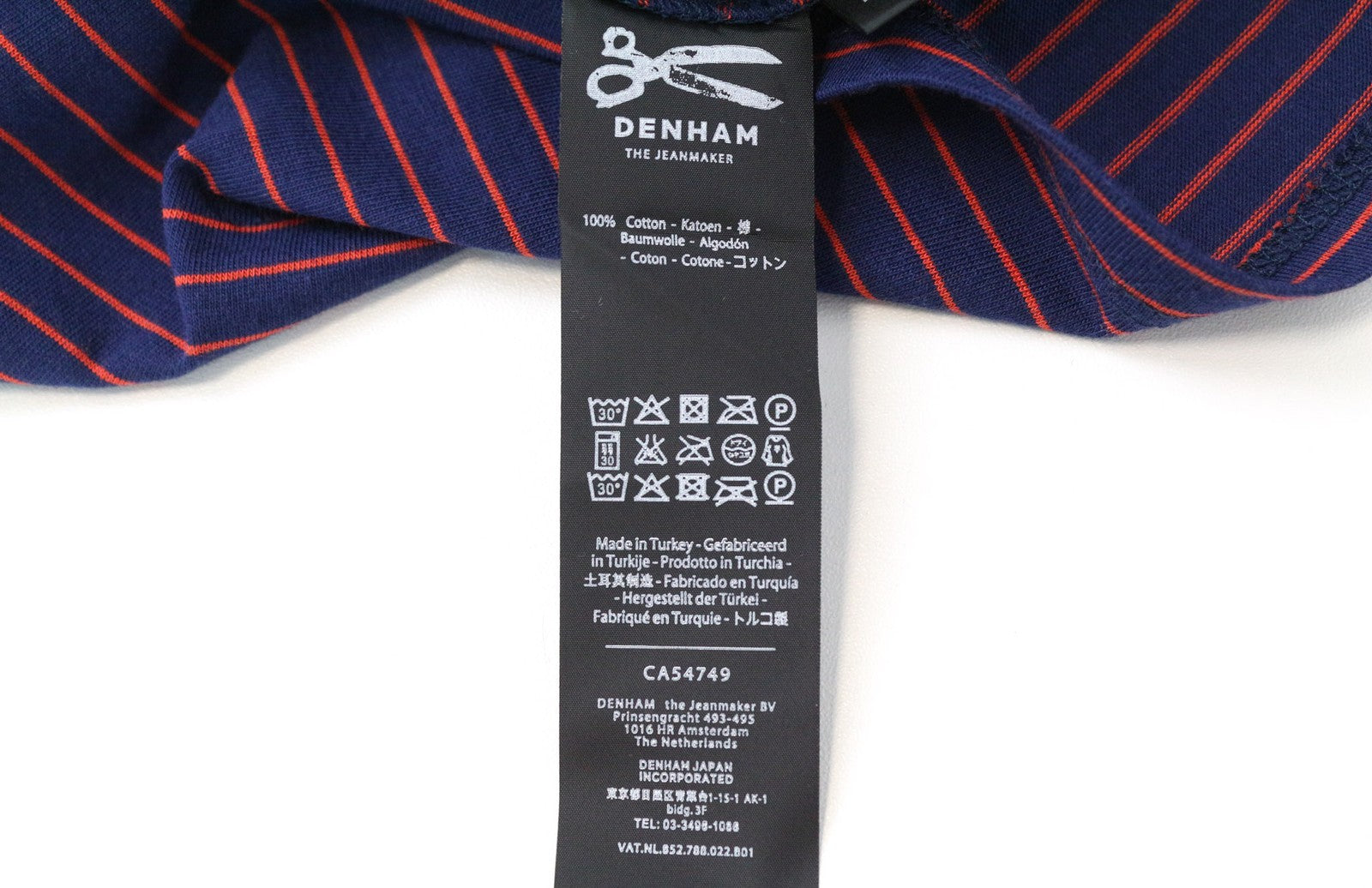 DENHAM Glide Men's XS Navy Striped Pure Cotton Crew Neck Pullover T-Shirt