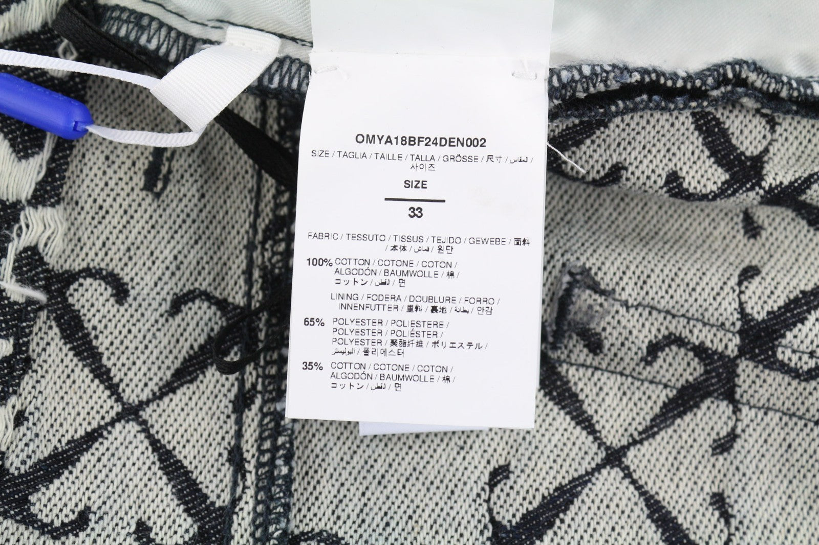 OFF-WHITE c/o VIRGIL ABLOH Men Jeans W33 Arrow Jacquard Straight Blue RRP£1090