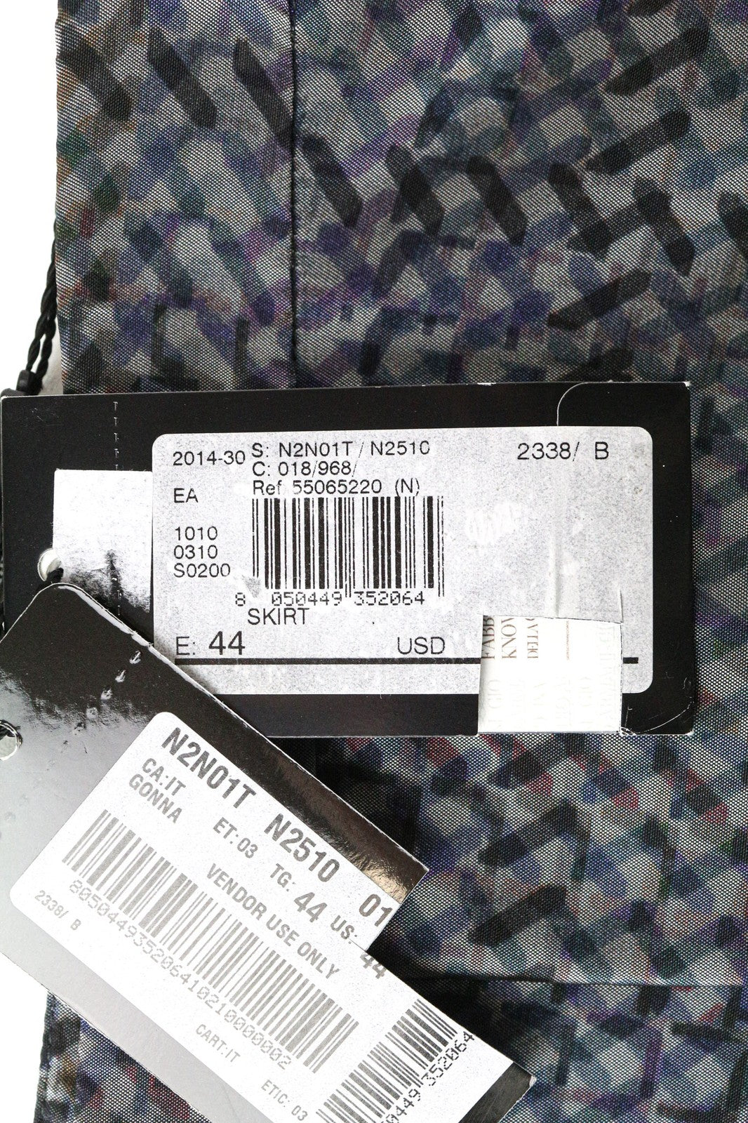 EMPORIO ARMANI moteriškas IT44/UK12 pilkas klostuotas burbulinis mini sijonas su pamušalu ir raštuotu raštu 