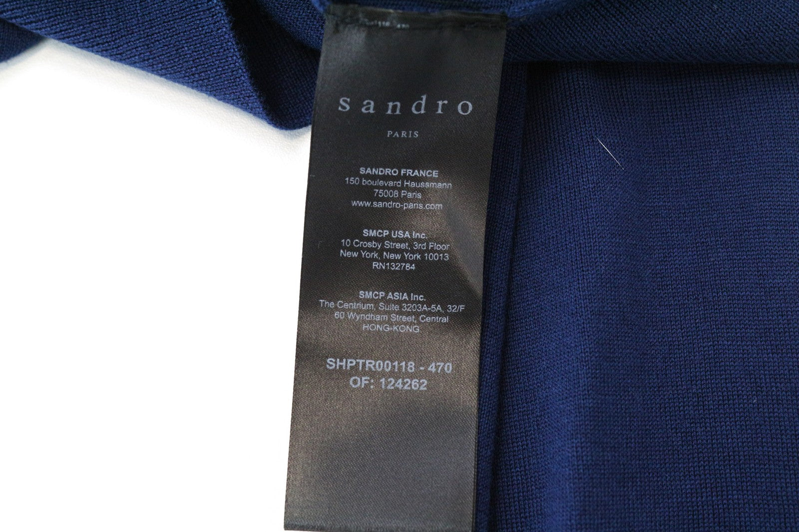 SANDRO vyriškas XS dydžio tamsiai mėlynas plonas grynos vilnos megztinis apvalia kaklo apykakle 