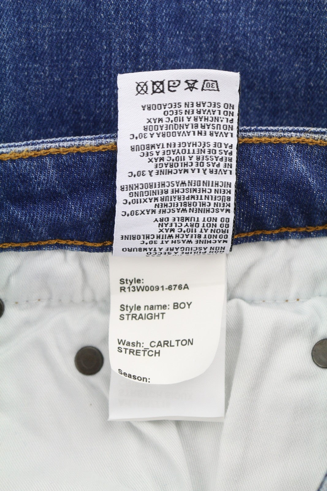 R13 Boy Straight Women Jeans 27 Carlton Stretch Ankle Length Cropped Denim Blue