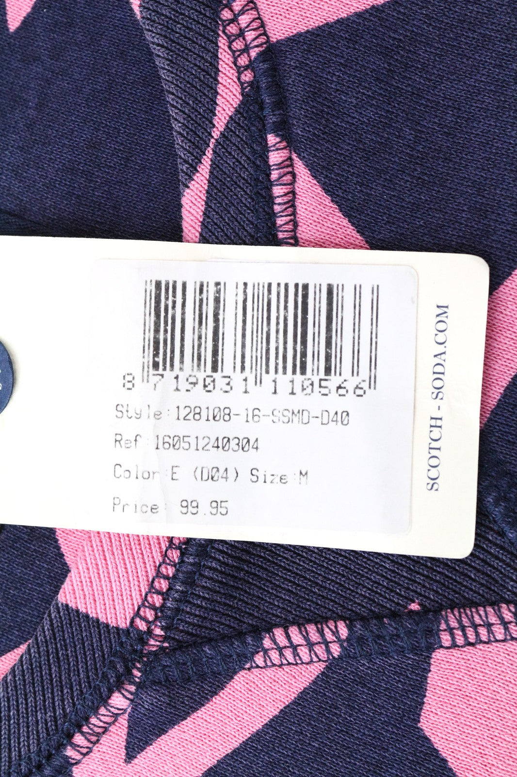 SCOTCH &amp; SODA vyriškas M dydžio rožinis raštuotas flisinis medvilninis džersio džersio džersis su apvalia kaklo iškirpte 