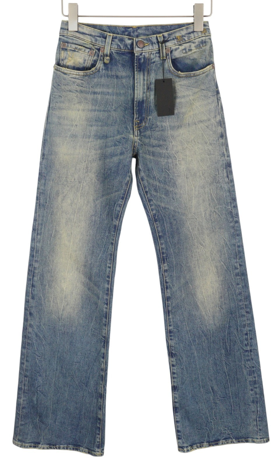 R13 Jane moteriški džinsai, 26 Kelly tamprūs, išblukę, skalbti, išblukę, platėjantys, mėlyni. Rekomenduojama kaina – 699 €. 