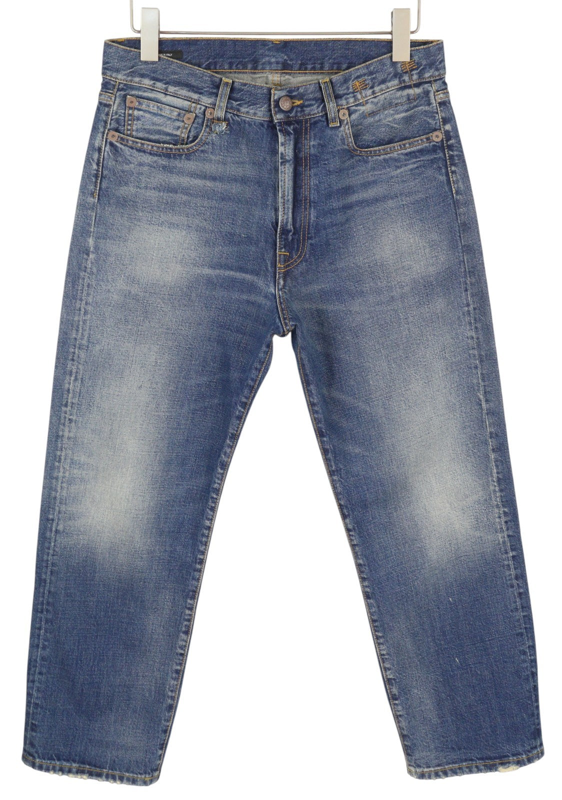 R13 Boyfriend moteriški džinsai, 28 dydžio, granato mėlynumo, trumpi, iki kulkšnių, su užtrauktuku. 