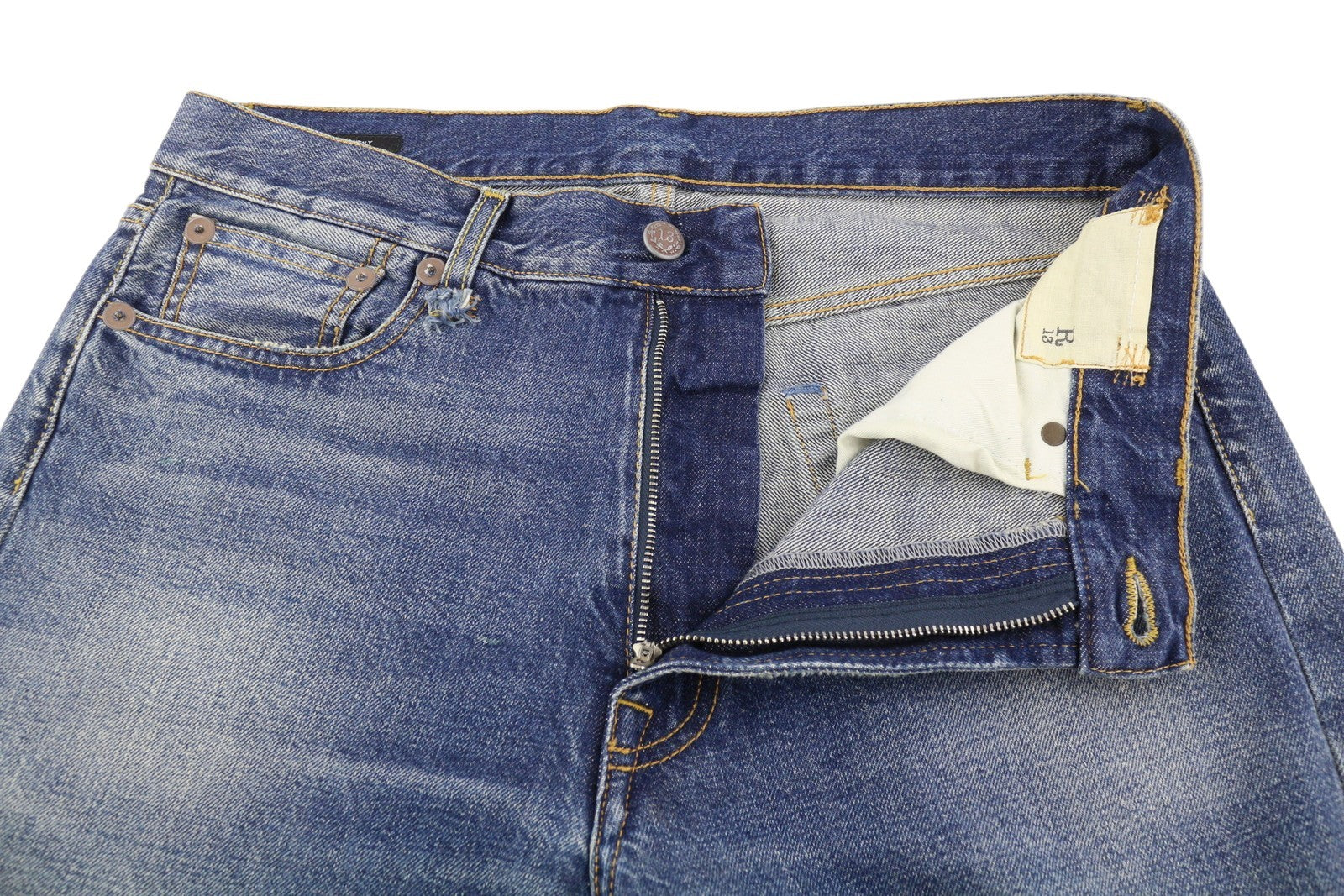 R13 Boyfriend moteriški džinsai, 28 dydžio, granato mėlynumo, trumpi, iki kulkšnių, su užtrauktuku. 