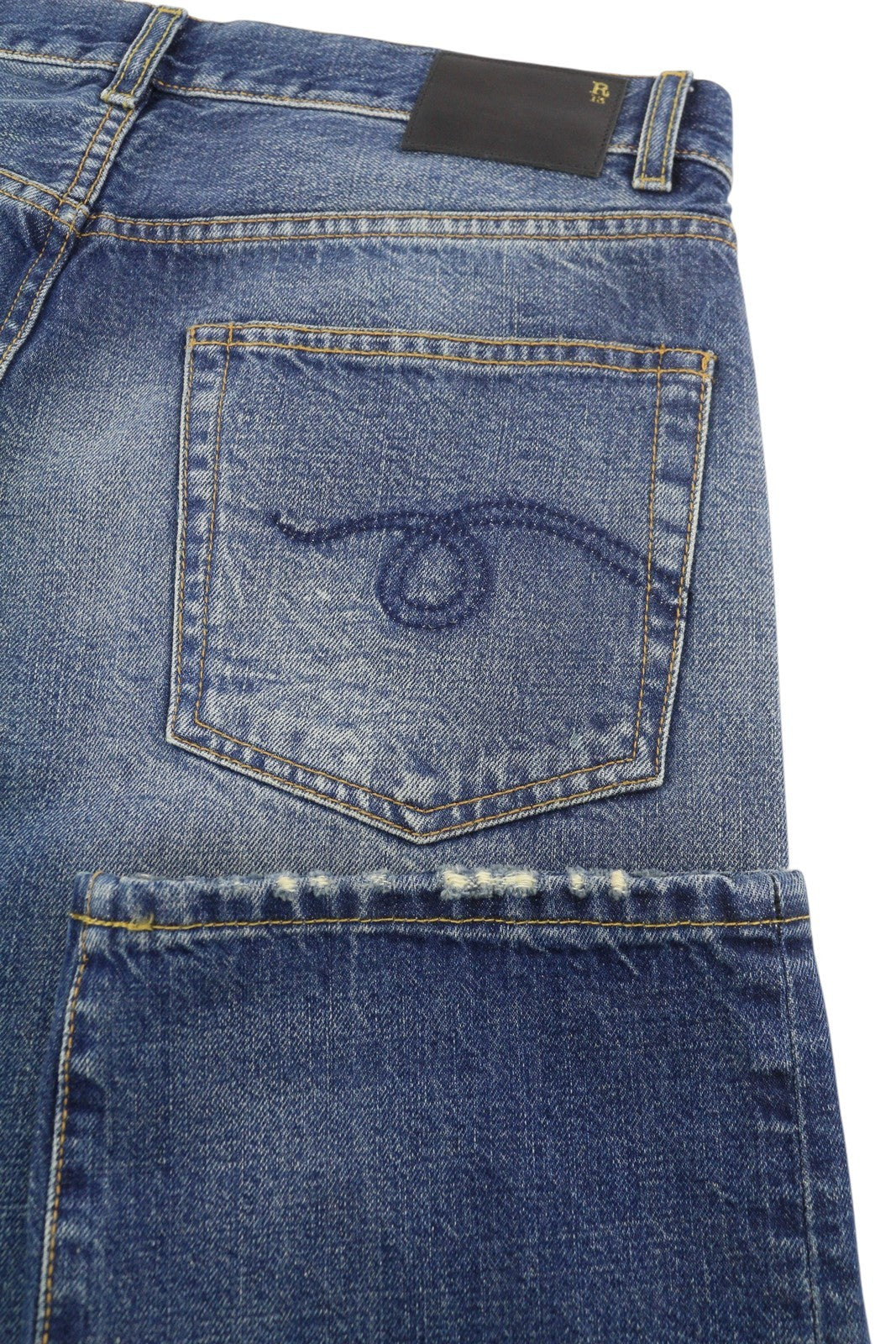 R13 Boyfriend moteriški džinsai, 28 dydžio, granato mėlynumo, trumpi, iki kulkšnių, su užtrauktuku. 