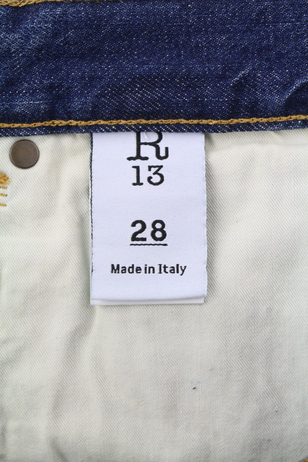 R13 Boyfriend moteriški džinsai, 28 dydžio, granato mėlynumo, trumpi, iki kulkšnių, su užtrauktuku. 