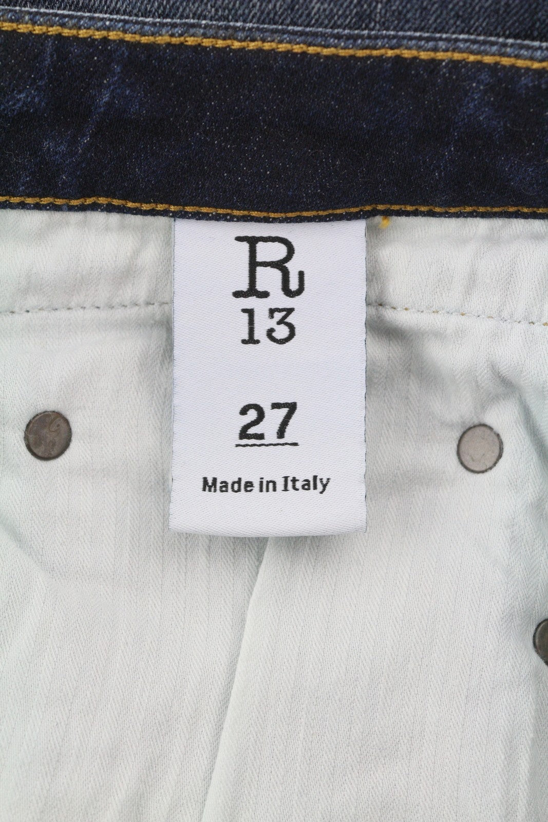 R13 berniukiški tiesūs moteriški džinsai 27 mėlyni išblukę ūsai su dilimu iki kulkšnies trumpinti džinsai 