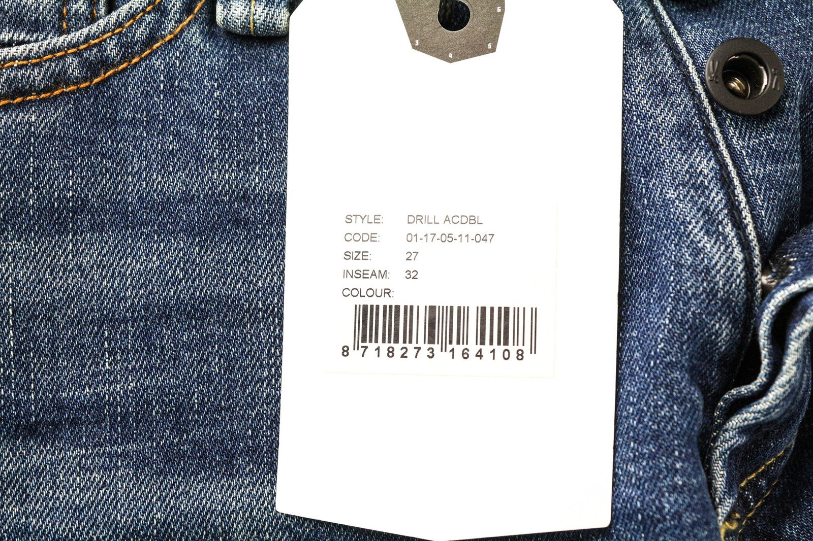 DENHAM Drill Men's W27/L32 Blue Slim Tapered Stretch Classic Button Jeans