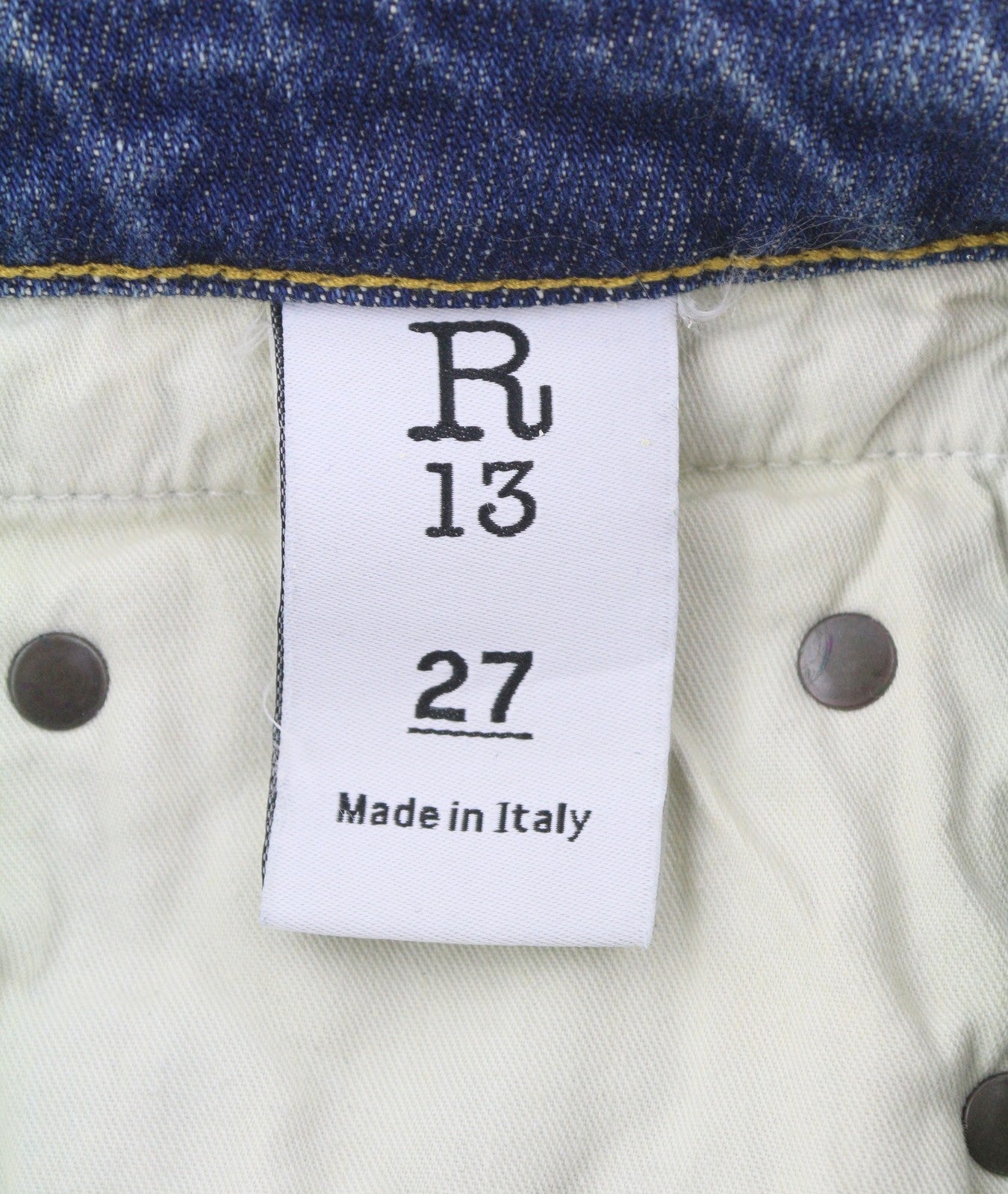 R13 berniukiški tiesūs moteriški džinsai 27 mėlyni, tamprūs, išblukę, trumpinti džinsai iki kulkšnių. 